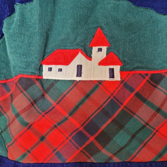 Vintage blue corduroy skirt with house and tree - Picture 5 of 10